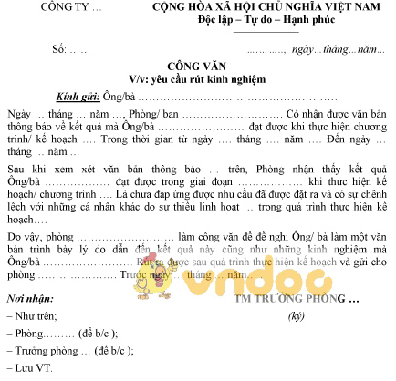 Mẫu công văn yêu cầu rút kinh nghiệm thực tiễn