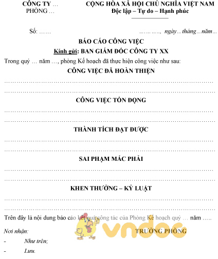 Mẫu văn bản báo cáo công việc