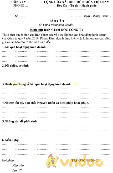 Mẫu văn bản báo cáo tình trạng kinh doanh