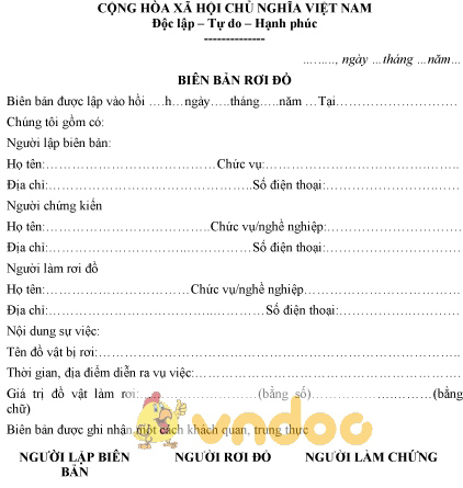 Mẫu biên bản rơi đồ