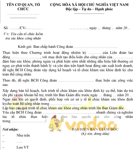 Mẫu công văn yêu cầu kiểm tra sức khỏe công nhân