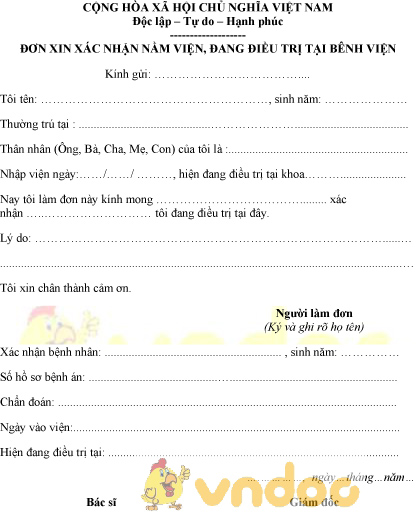 Mẫu đơn xin xác nhận nằm viện, đang điều trị tại bệnh viện