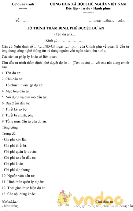 Mẫu tờ trình thẩm định, phê duyệt dự án ứng dụng công nghệ thông tin