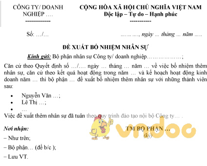 Mẫu văn bản đề xuất bổ nhiệm nhân sự