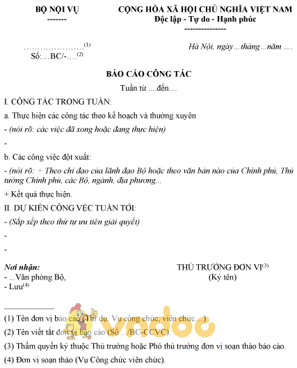 Mẫu báo cáo công tác tuần của Bộ Nội vụ