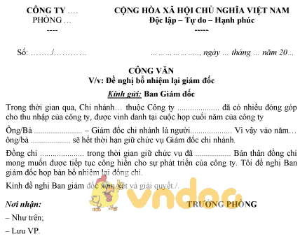 Mẫu công văn đề nghị bổ nhiệm lại giám đốc