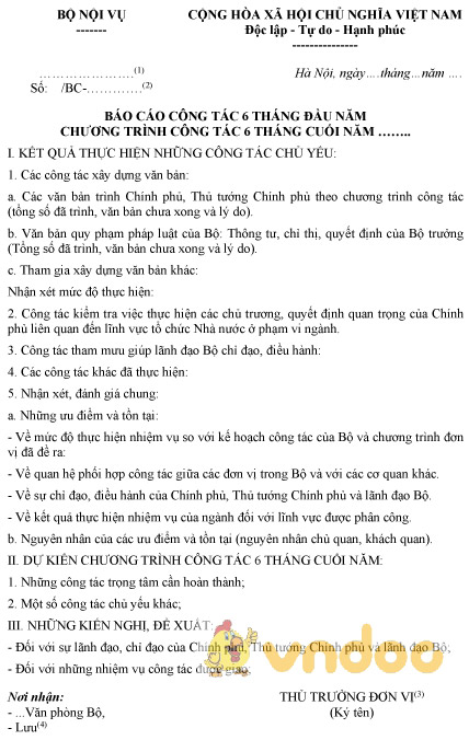 Mẫu báo cáo công tác 6 tháng đầu năm của Bộ Nội vụ