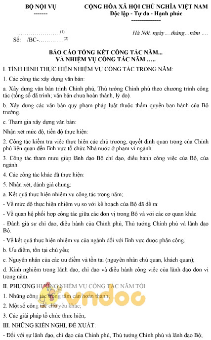 Mẫu báo cáo tổng kết công tác năm của Bộ Nội vụ