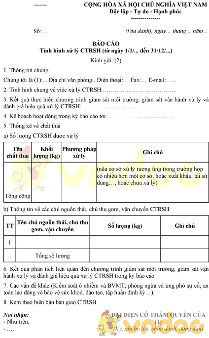 Mẫu báo cáo tình hình xử lý chất thải rắn sinh hoạt