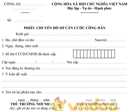 Mẫu phiếu chuyển hồ sơ căn cước công dân
