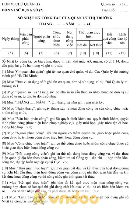Mẫu sổ nhật ký công tác của quản lý thị trường