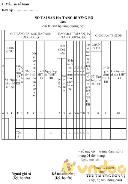 Mẫu sổ tài sản hạ tầng đường bộ
