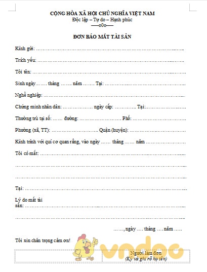 Đơn báo mất tài sản