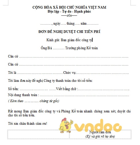 Mẫu đơn duyệt tiền phí