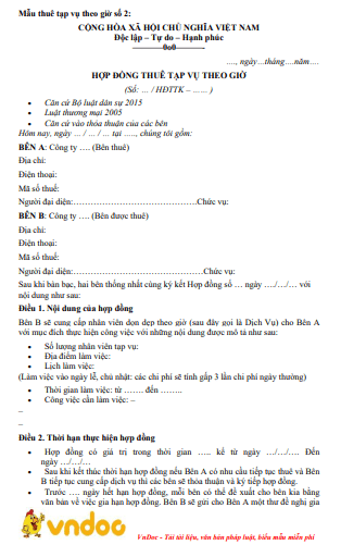 Mẫu hợp đồng thuê tạp vụ theo giờ