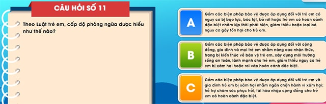 Đáp án tìm hiểu luật trẻ em trực tuyến bảng B