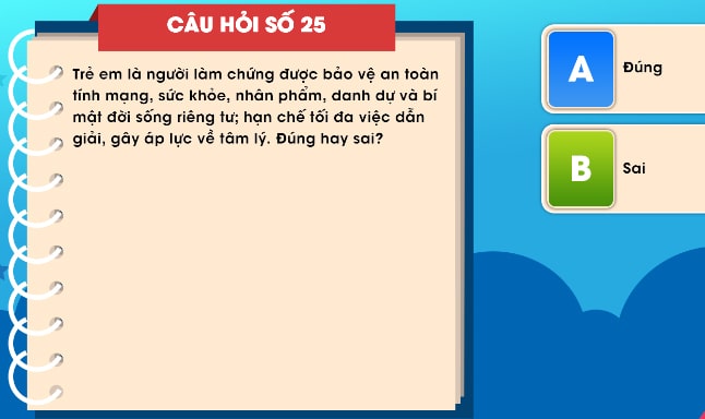 Đáp án tìm hiểu luật trẻ em trực tuyến bảng B