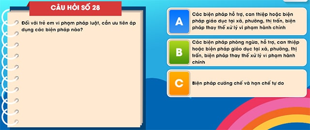 Đáp án tìm hiểu luật trẻ em trực tuyến bảng B