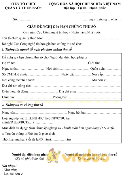 Mẫu giấy đề nghị gia hạn chứng thư số