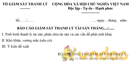 Mẫu báo cáo giám sát thanh lý tài sản tháng