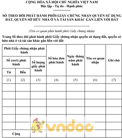Mẫu số 01/ĐK-GCN: Sổ theo dõi phát hành phôi GCN quyền sử dụng đất, sở hữu nhà ở