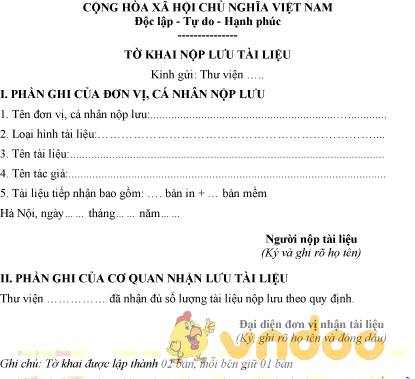 Mẫu tờ khai nộp lưu tài liệu