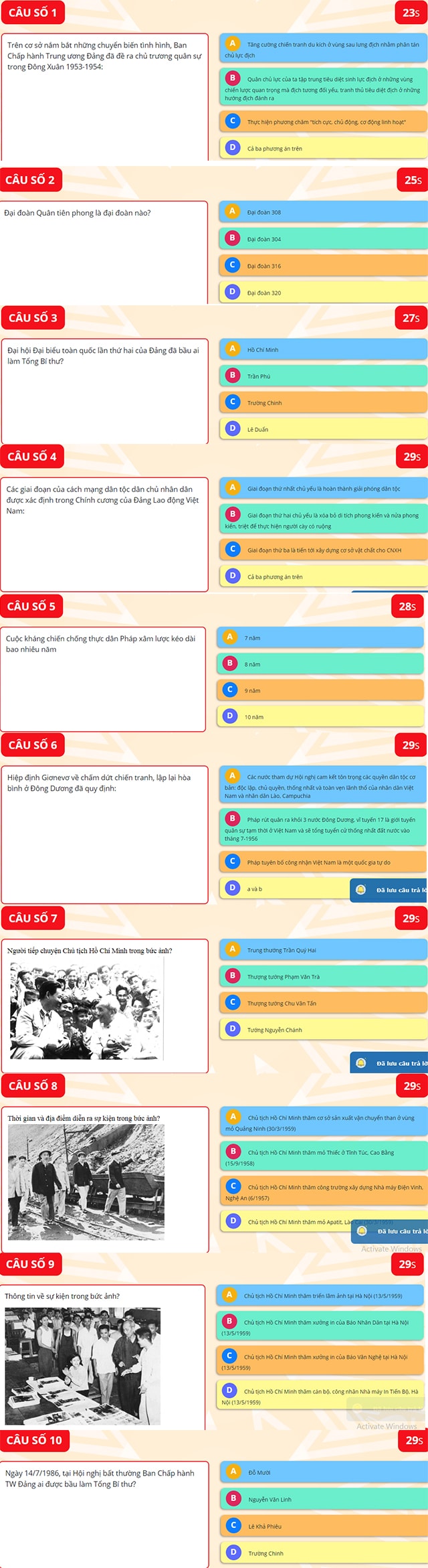 Đáp án thi tìm hiểu lịch sử đảng cộng sản việt nam