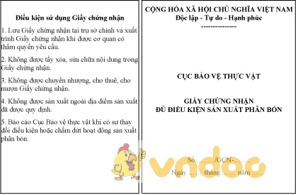Mẫu giấy chứng nhận đủ điều kiện sản xuất phân bón