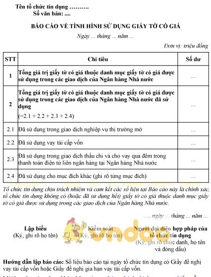 Mẫu báo cáo về tình hình sử dụng giấy tờ có giá