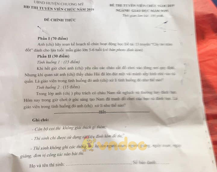 Đề thi giáo viên mầm non 2019