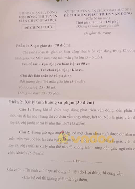 Đề thi viên chức mầm non
