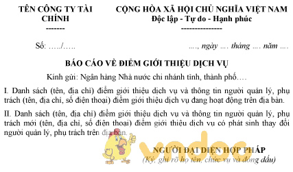 Mẫu báo cáo về điểm giới thiệu dịch vụ