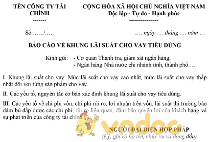 Mẫu báo cáo về khung lãi suất cho vay tiêu dùng
