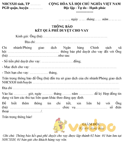 Mẫu thông báo kết quả phê duyệt cho vay