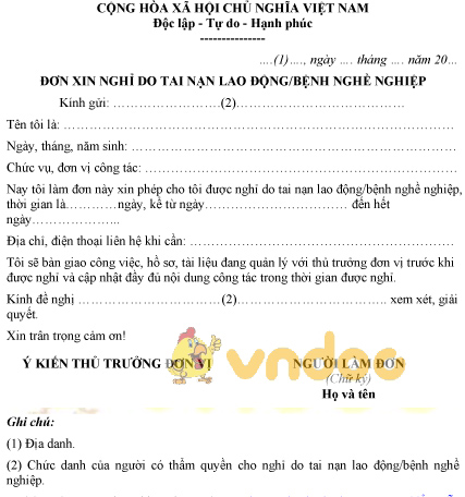 Mẫu đơn xin nghỉ do tai nạn lao động, bệnh nghề nghiệp