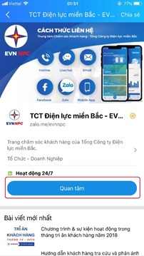 Tra cứu thông tin tiền điện trên Zalo