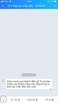 Tra cứu thông tin tiền điện trên Zalo