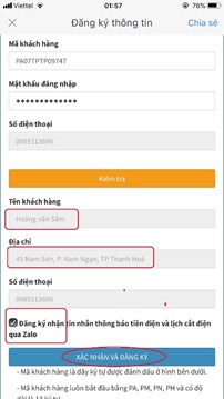 Tra cứu thông tin tiền điện trên Zalo