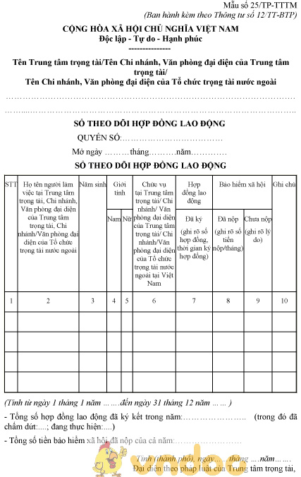 Mẫu số 25/TP-TTTM: Sổ theo dõi hợp đồng lao động