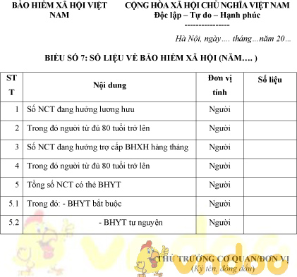 Mẫu báo cáo số liệu về bảo hiểm xã hội