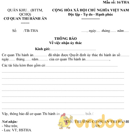 Mẫu số 16/THA: Thông báo nhận ủy thác