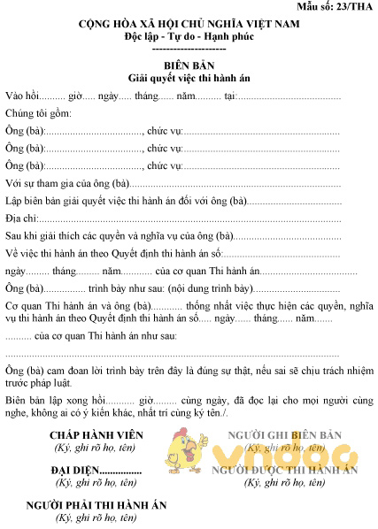 Mẫu số 23/THA: Biên bản giải quyết việc thi hành án