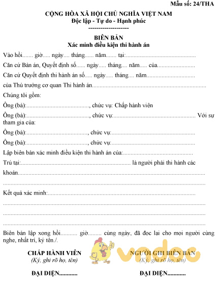 Mẫu số 24/THA: Biên bản xác minh điều kiện thi hành án