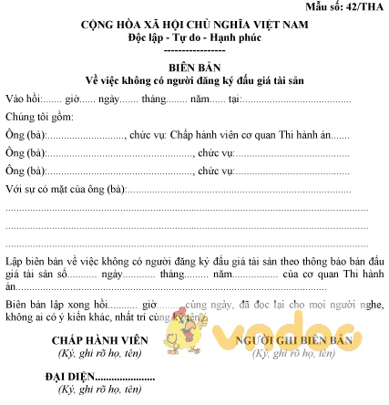 Mẫu số 42/THA: Biên bản không có người đăng ký đấu giá tài sản