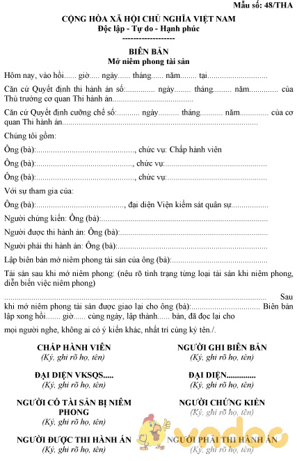 Mẫu số 48/THA: Biên bản mở niêm phong tài sản