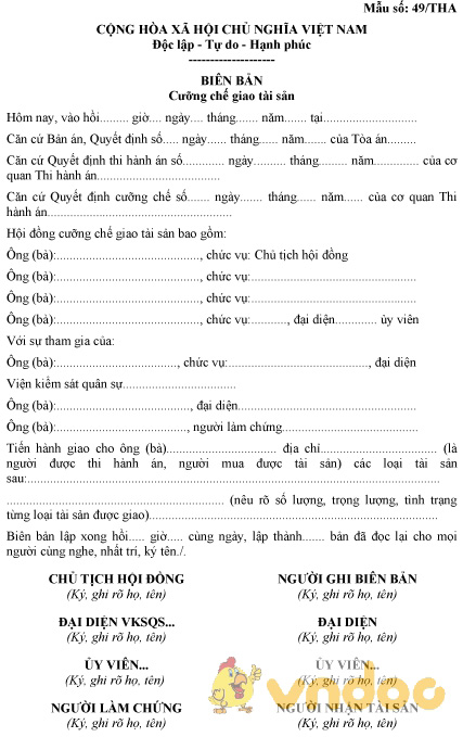 Mẫu số 49/THA: Biên bản cưỡng chế giao tài sản