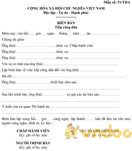 Mẫu số 51/THA: Biên bản tiếp công dân