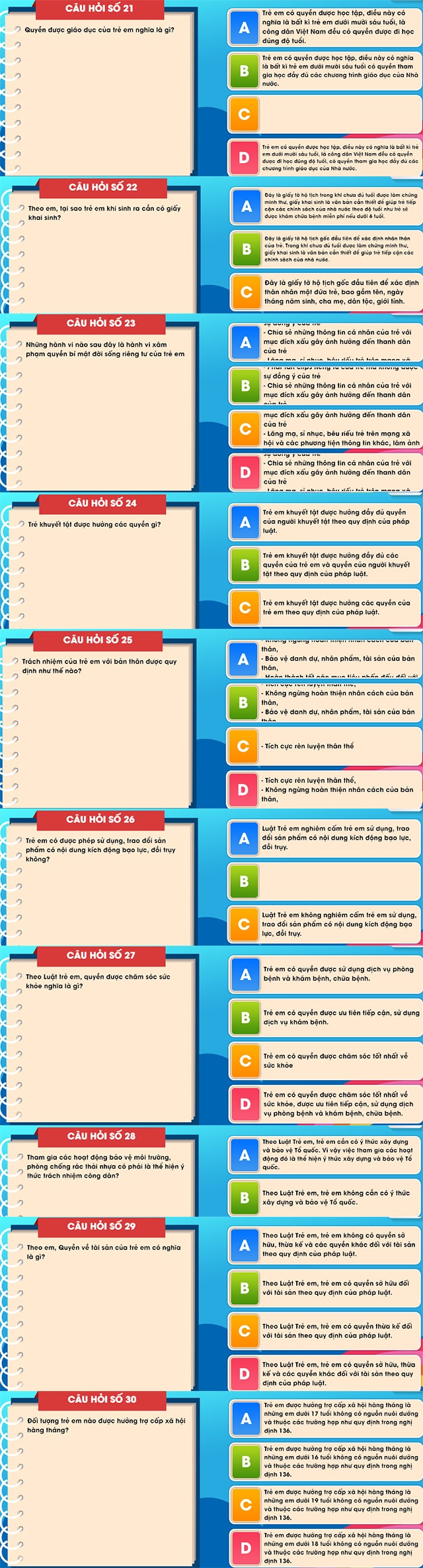 Đáp án luật trẻ em bảng B vòng 3