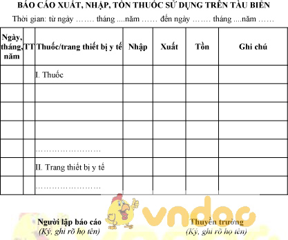 Mẫu báo cáo xuất, nhập, tồn thuốc sử dụng trên tàu biển