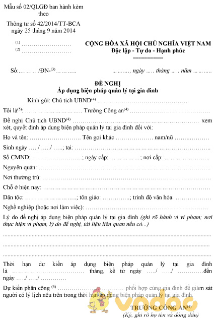 Mẫu số 02/QLGĐ: Đề nghị áp dụng biện pháp quản lý tại gia đình